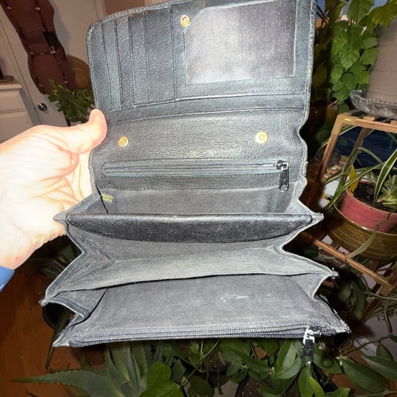 Vintage Wilson's Soft Pebbled Leather Black Accordion Clutch Wallet Bag - Picture 4 of 5